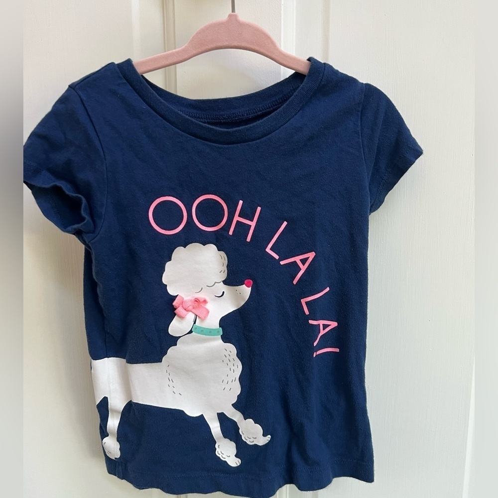 Carter’s 2T Blue & White Oh La La Poodle Girls Short Sleeve Tee Top